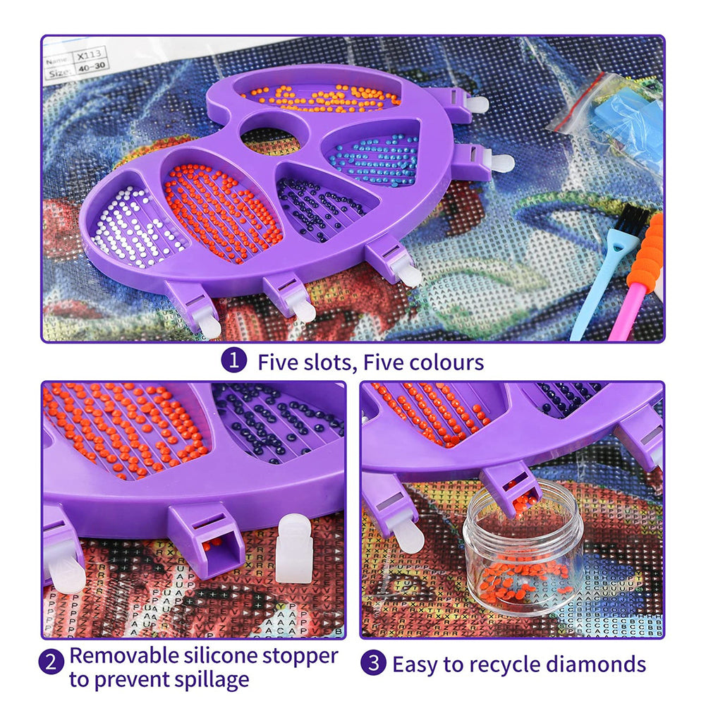 Large Bead Sorting Trays Plastic 5 Section Palm Bead Trays Kits (Purple)