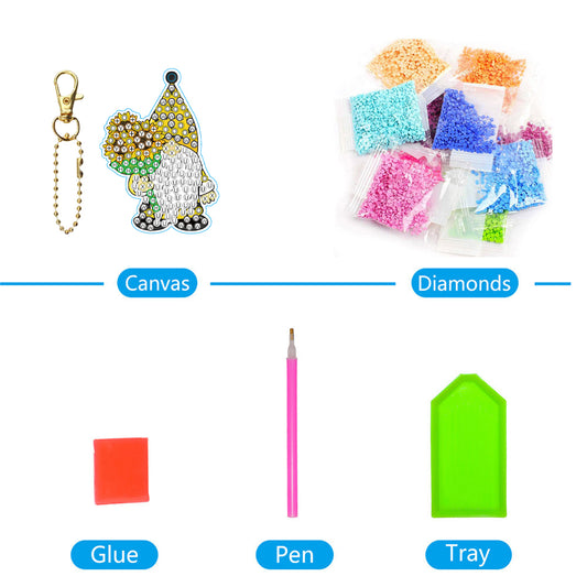 12pcs Diamonds Painting Keychain Art Crafts DIY Cartoon Key Ring Bag Accessories