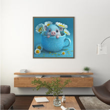 Load image into Gallery viewer, Diamond Painting - Full Round - Light Blue Potted Plant Zodiac Pig (30*30CM)