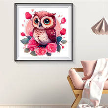 Load image into Gallery viewer, Diamond Painting - Full Round - pink flower owl (30*30CM)