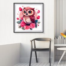 Load image into Gallery viewer, Diamond Painting - Full Round - pink flower owl (30*30CM)