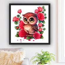 Load image into Gallery viewer, Diamond Painting - Full Round - pink flower owl (30*30CM)