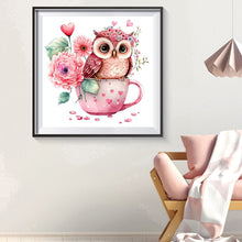 Load image into Gallery viewer, Diamond Painting - Full Round - pink flower owl (30*30CM)
