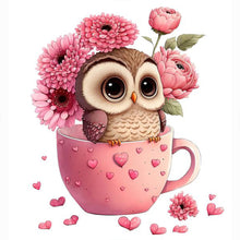 Load image into Gallery viewer, Diamond Painting - Full Round - pink flower owl (30*30CM)