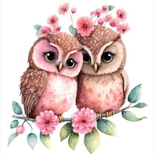 Load image into Gallery viewer, Diamond Painting - Full Round - pink flower owl (30*30CM)