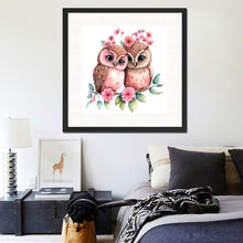 Load image into Gallery viewer, Diamond Painting - Full Round - pink flower owl (30*30CM)