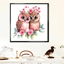 Load image into Gallery viewer, Diamond Painting - Full Round - pink flower owl (30*30CM)