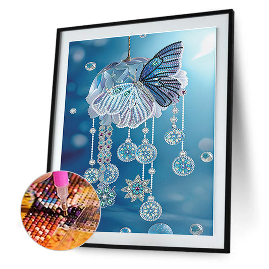 Diamond Painting - Partial Special Shaped - Blue Butterfly Small Fresh Wind Chimes (30*40CM)