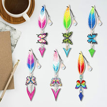 Load image into Gallery viewer, 6pcs DIY Feather Diamond Painting Bookmarks with Crystal Pendant (SQ206)