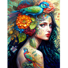 Load image into Gallery viewer, Diamond Painting - Full Round - personality girl flowers and birds back (30*40CM)