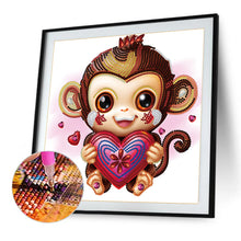 Load image into Gallery viewer, Diamond Painting - Partial Special Shaped - cartoon little monkey holding a heart (30*30CM)