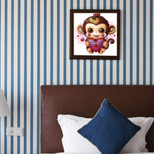 Load image into Gallery viewer, Diamond Painting - Partial Special Shaped - cartoon little monkey holding a heart (30*30CM)