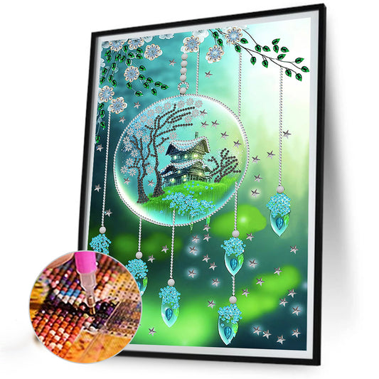 Diamond Painting - Partial Special Shaped - green leaf water drop microcosm (30*40CM)