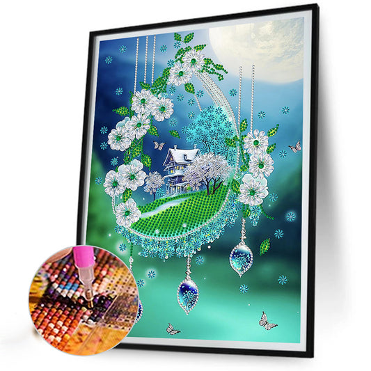 Diamond Painting - Partial Special Shaped - green leaf water drop microcosm (30*40CM)