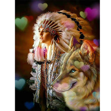 Load image into Gallery viewer, Diamond Painting - Full Round - indian and wolf (50*60CM)