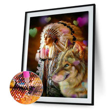 Load image into Gallery viewer, Diamond Painting - Full Round - indian and wolf (50*60CM)