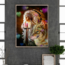 Load image into Gallery viewer, Diamond Painting - Full Round - indian and wolf (50*60CM)