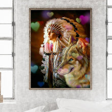 Load image into Gallery viewer, Diamond Painting - Full Round - indian and wolf (50*60CM)
