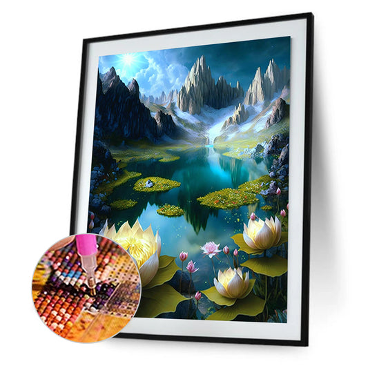 Diamond Painting - Full Round - Lotus Pond at the foot of the mountain (40*50CM)