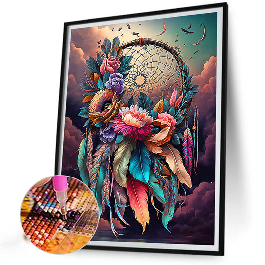 Diamond Painting - Full Round - dream catcher with flowers (30*40CM)