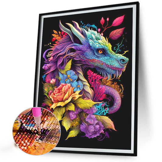 Diamond Painting - Full Round - dragon surrounded by flowers (30*40CM)