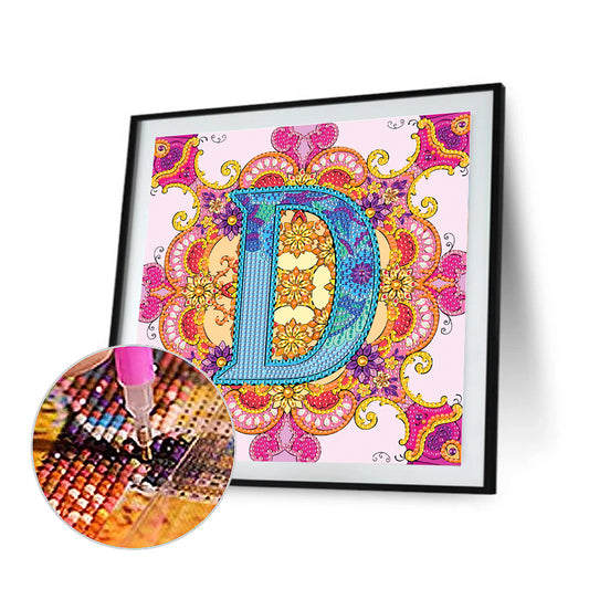 Diamond Painting - Partial Special Shaped - D letter mandala (30*30CM)