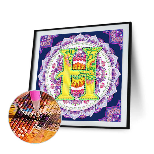 Diamond Painting - Partial Special Shaped - H letter mandala (30*30CM)
