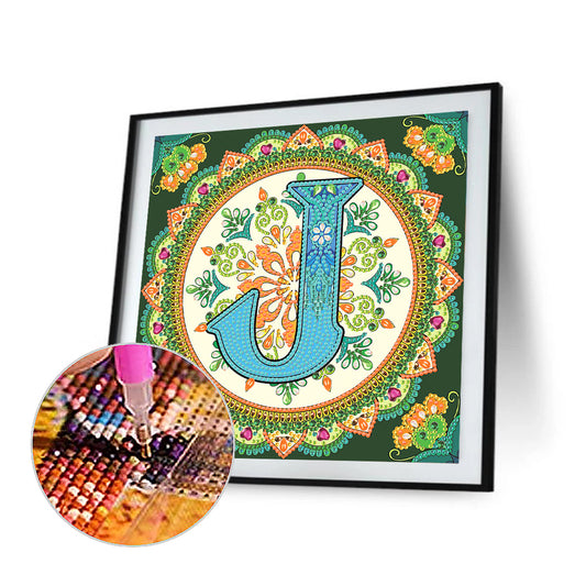 Diamond Painting - Partial Special Shaped - J letter mandala (30*30CM)