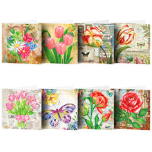 Load image into Gallery viewer, 8pcs Flower Diamond Painting Greeting Card Includes Envelope DIY Postcards