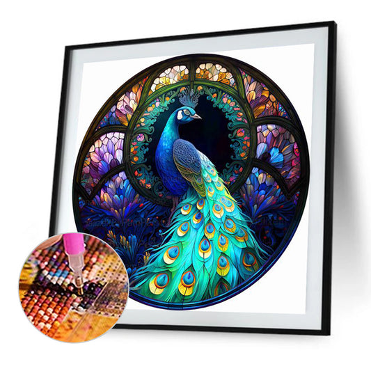 Diamond Painting - Full Round - Art window grilles painting colorful peacocks (30*30CM)