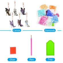 Load image into Gallery viewer, 6pcs High Heels Diamond Art Keychains DIY Keychains Point Drill Key Ring (GJ034)