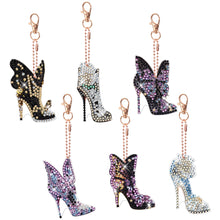 Load image into Gallery viewer, 6pcs High Heels Diamond Art Keychains DIY Keychains Point Drill Key Ring (GJ034)