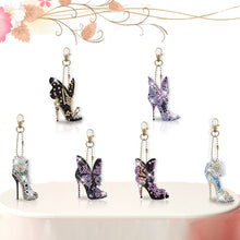Load image into Gallery viewer, 6pcs High Heels Diamond Art Keychains DIY Keychains Point Drill Key Ring (GJ034)