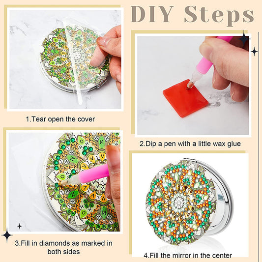 DIY Diamond Art Mosaic Makeup Mirror Art Craft Set Mandala Pattern Pocket Mirror