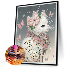 Load image into Gallery viewer, Diamond Painting - Partial Special Shaped - white butterfly cat (30*40CM)