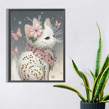 Load image into Gallery viewer, Diamond Painting - Partial Special Shaped - white butterfly cat (30*40CM)