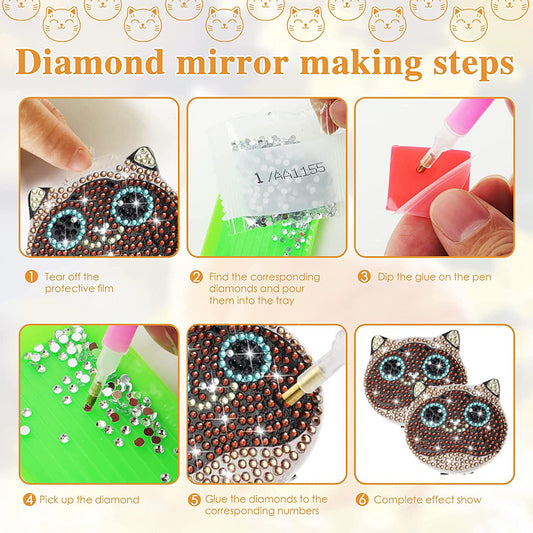 DIY Crystal Diamond Mirror Art Craft Set Cat Paint by Number Kits (006)