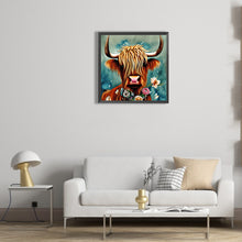 Load image into Gallery viewer, Diamond Painting - Full Round - Scottish highland cow shell cartoon with flowers (30*30CM)