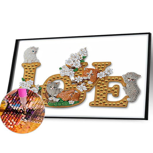 Diamond Painting - Partial Special Shaped - love kitten (40*30cm)
