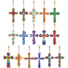 Load image into Gallery viewer, 16pcs Diamond Art Key Rings Art Craft 5D Hanging Ornaments DIY Cross Bag Pandant