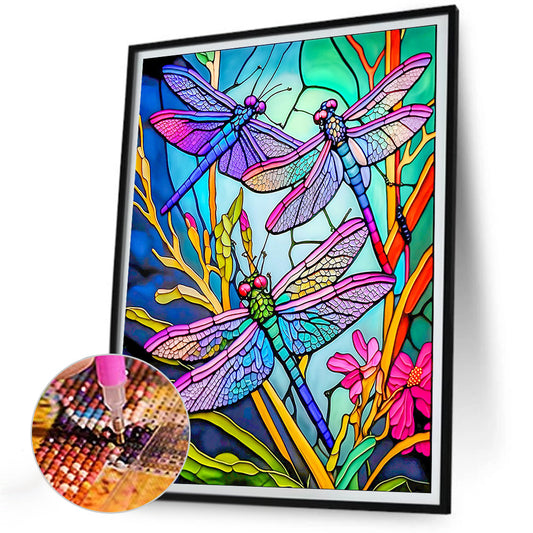 Diamond Painting - Full Round - dragonfly glass painting (30*40CM)