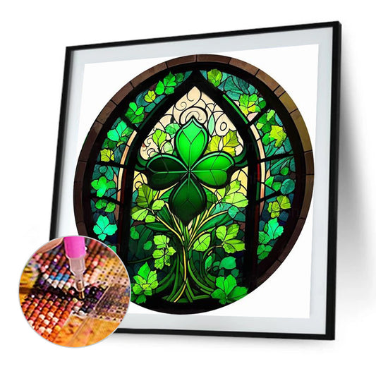 Diamond Painting - Full Round - round glass art four leaf clover (35*35CM)