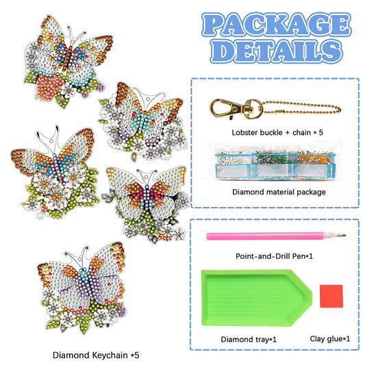 5pcs Diamond Art Key Rings Art Craft 5D DIY Bag Pandant Home Decor(Q025)