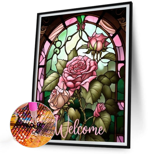 AB Diamond Painting - Full Round - pink rose glass art (30*40CM)
