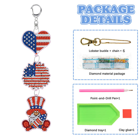 DIY Diamond Ornament Decoration Double Sided Diamond Art Key Rings Gift for Kids