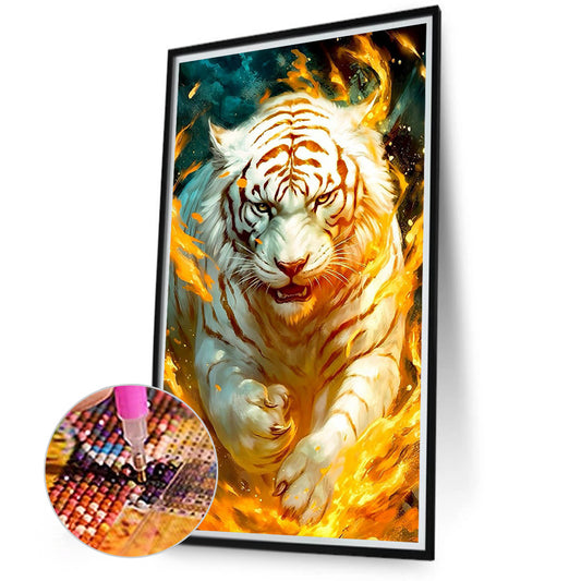 Diamond Painting - Full Round - flame white tiger (40*70CM)