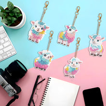 Load image into Gallery viewer, DIY Diamond Art Key Rings Alpaca 5pcs Full Drill Diamonds Pendants Gift for Kids