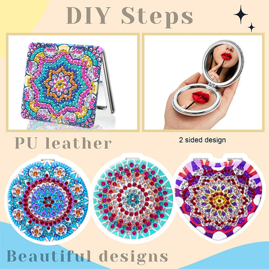 DIY Crystal Diamond Mirror Portable Mandala Art Craft Set Pocket Mirror for Girl