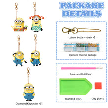 Load image into Gallery viewer, DIY Diamond Art Key Rings Little Yellow Man 5pcs Keychain Supplies Gift for Kids