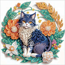 Load image into Gallery viewer, Diamond Painting - Partial Special Shaped - paper flower black and blue cat (30*30CM)